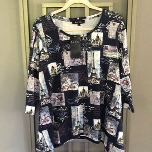 NWT B.L.E.U. Paris three-quarter sleeve navy top L